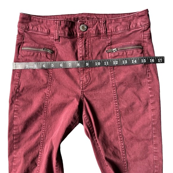American Eagle Hi-Rise Jegging Women's Size 6 Maroon Moto Ankle Zip Red Stretch - Picture 6 of 16